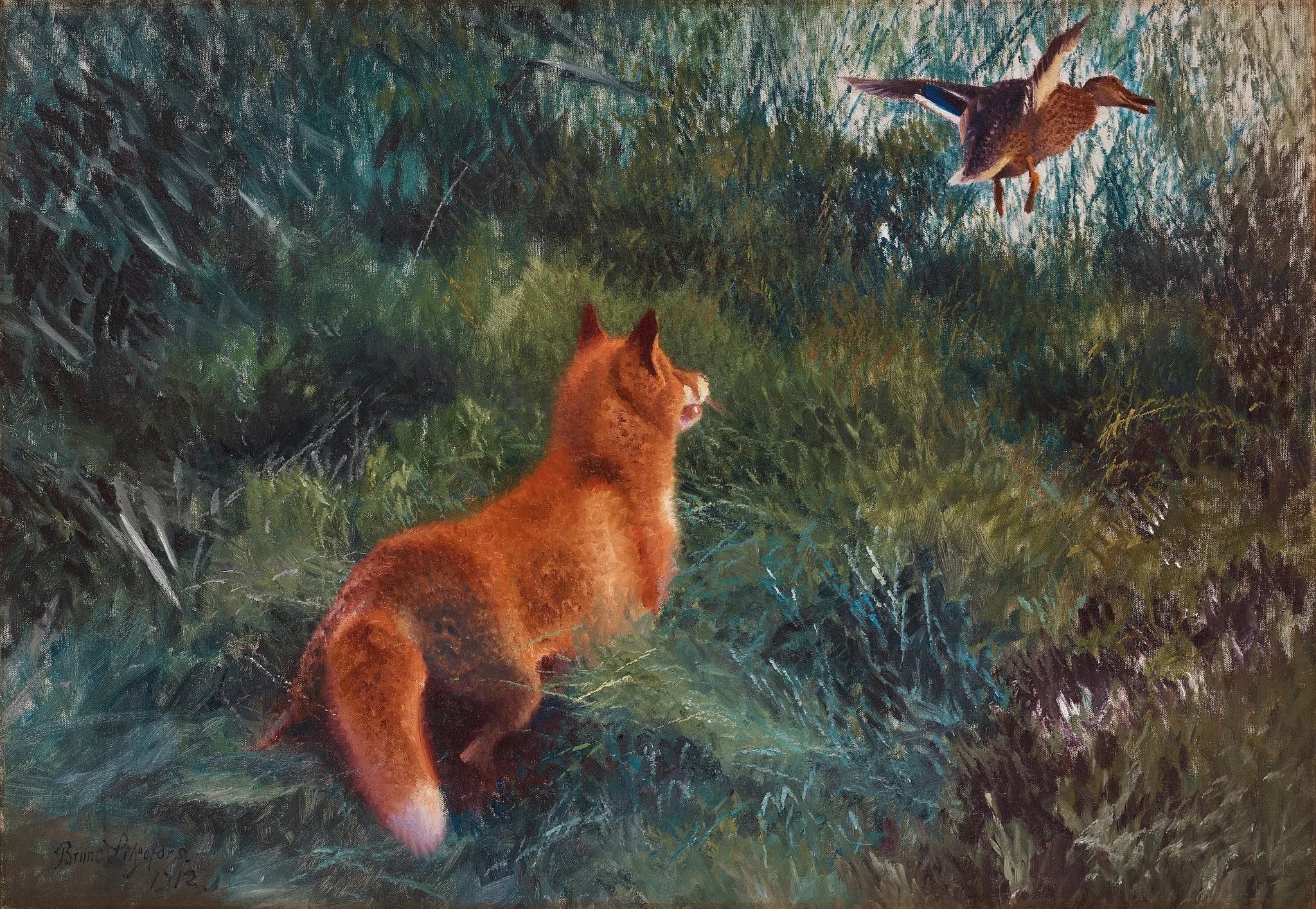 Renard et canard colvert - Bruno Liljefors image 1 tableau peint à l’huile sur toile
