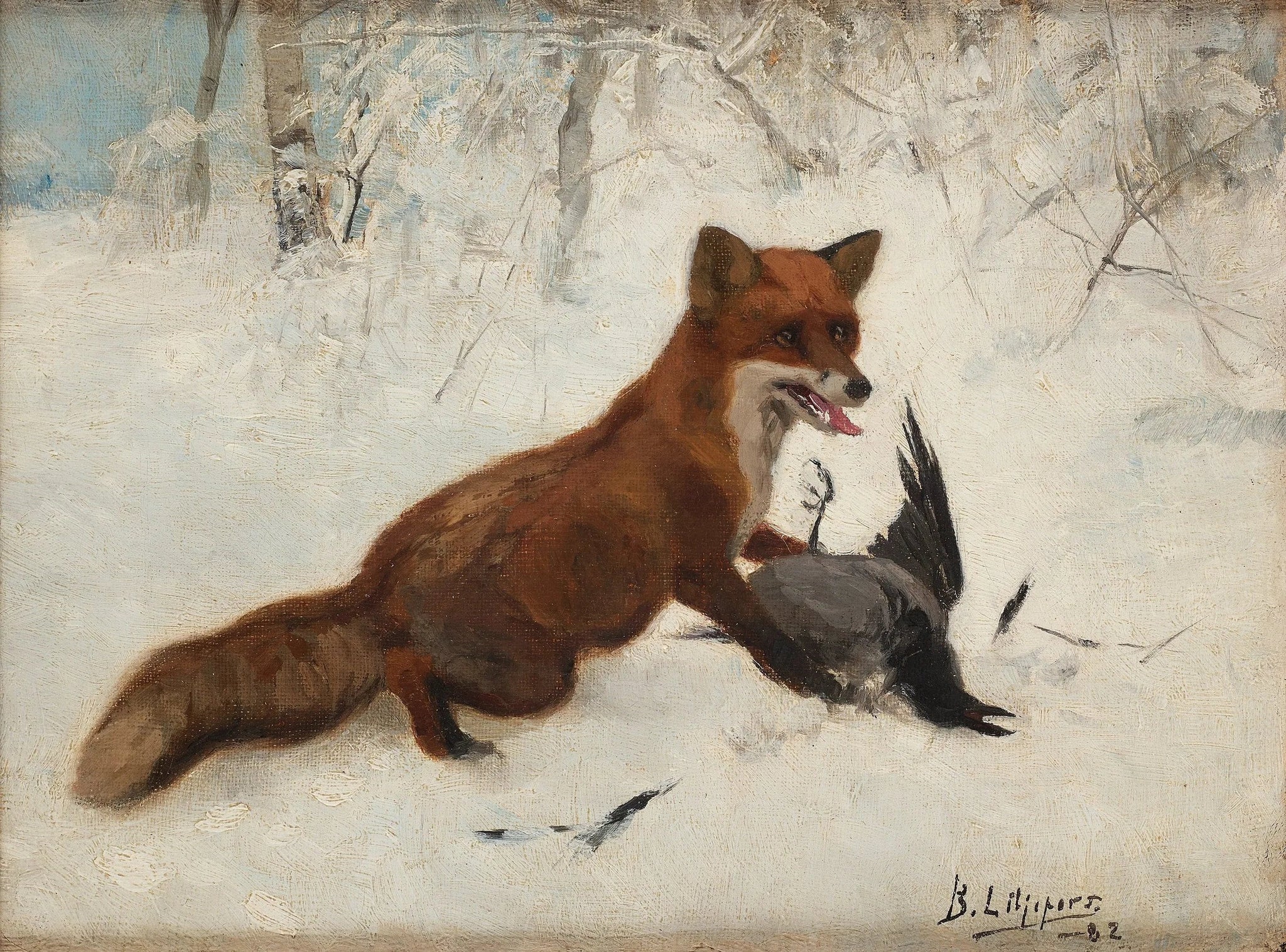 Renard et corbeau - Bruno Liljefors image 1 reproduction d’œuvre d’art à l’huile