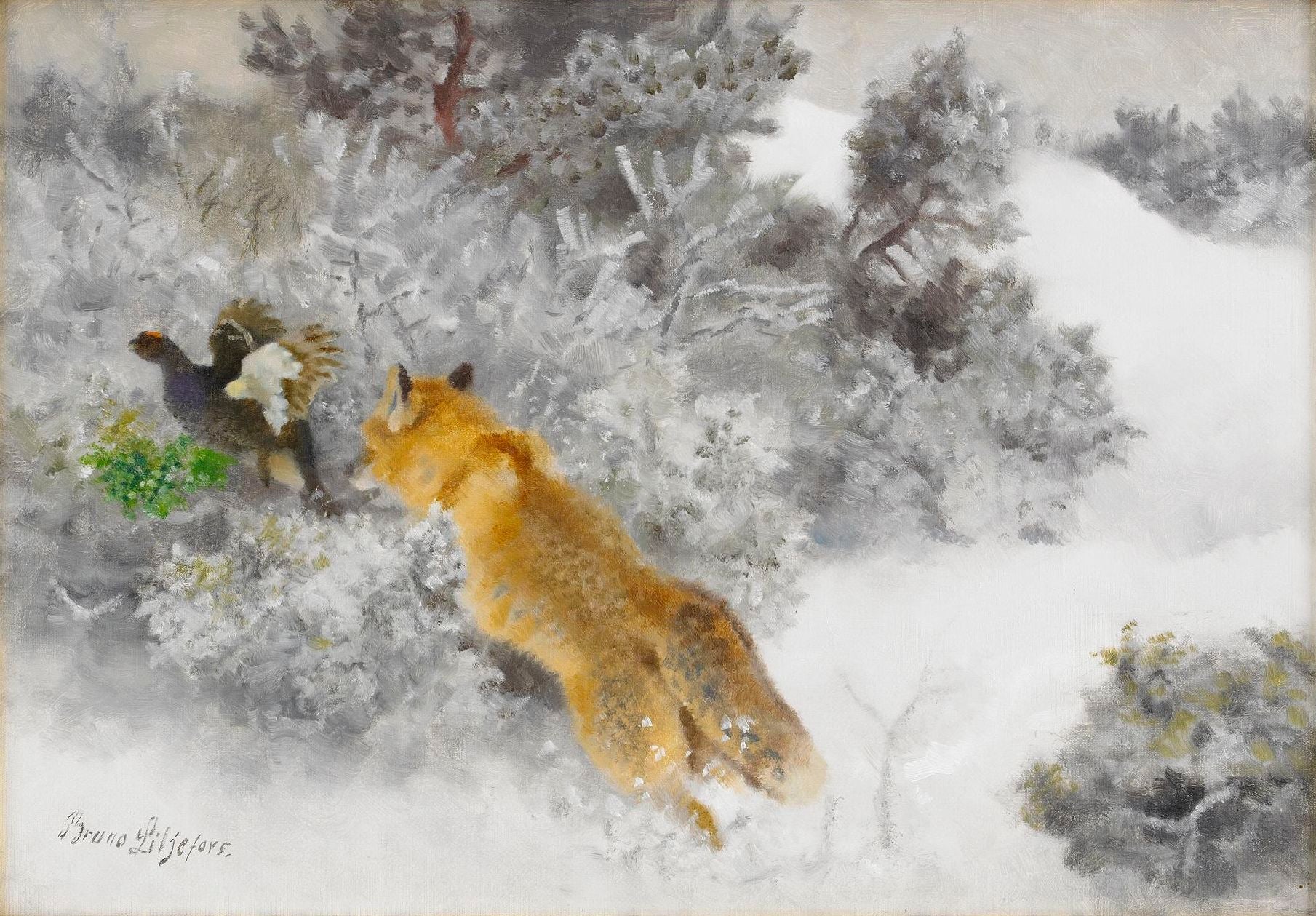 Renard et tétras lyre - Bruno Liljefors image 1 tableau peint à l’huile sur toile