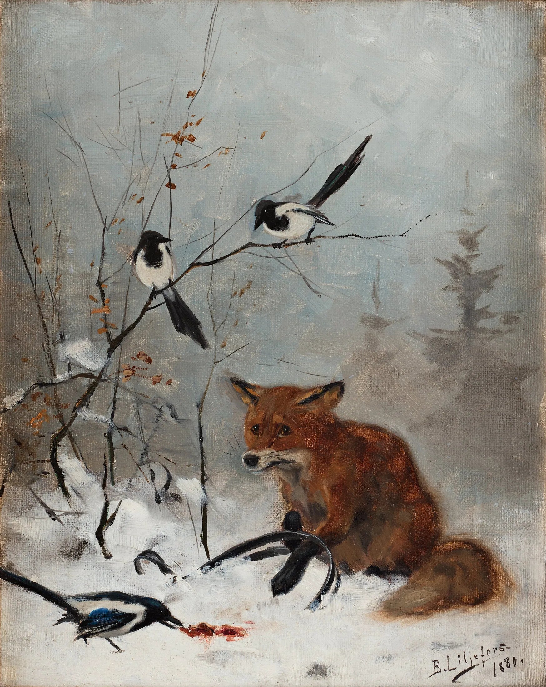 Renard pris au piège à mâchoires - Bruno Liljefors image 1 reproduction artisanale de tableau