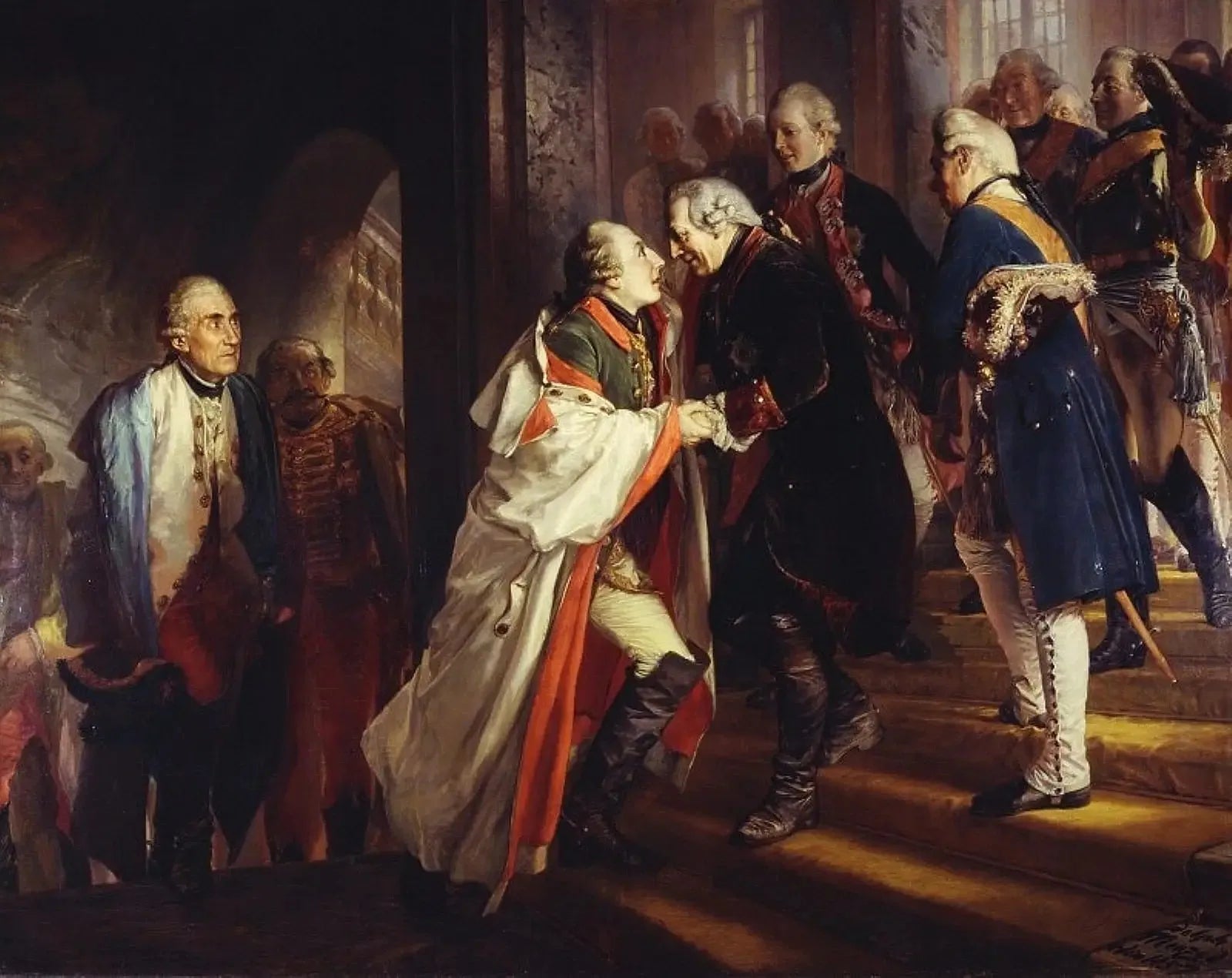 Rencontre de Frédéric II avec l'empereur Joseph II à Neisse en 1769 - Adolph von Menzel image 1 tableau peint à l’huile sur toile