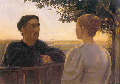 Rencontre du soir près de la clôture du jardin - Anna Ancher image 1 copie peinte à la main à l’huile
