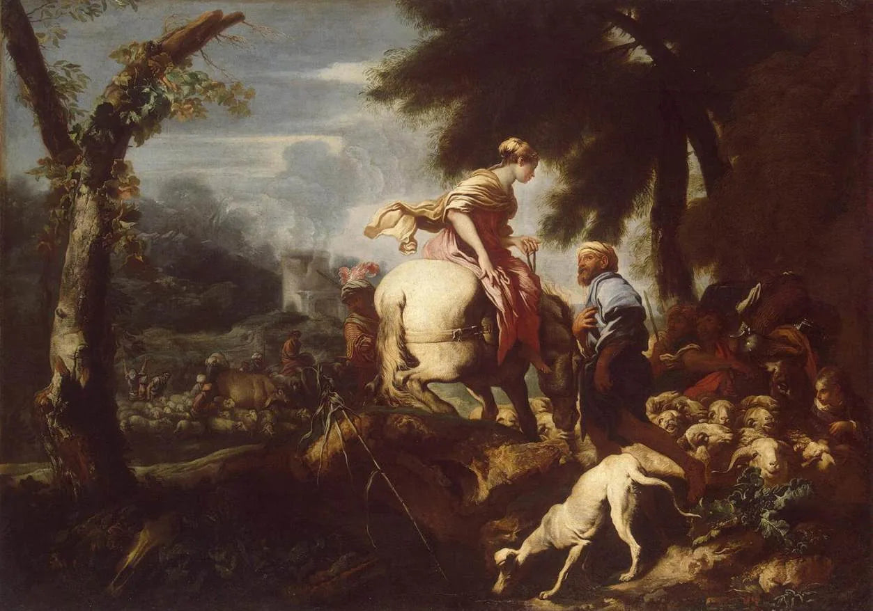 Rencontre entre Isaac et Rebecca - Giovanni Benedetto Castiglione image 1 tableau peint à l’huile sur toile