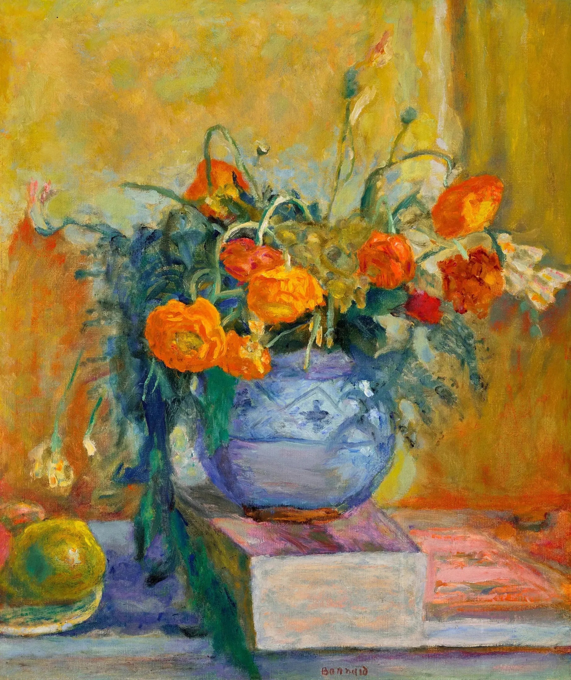Renoncules au vase bleu - Pierre Bonnard image 1 copie de tableau peinte à la main