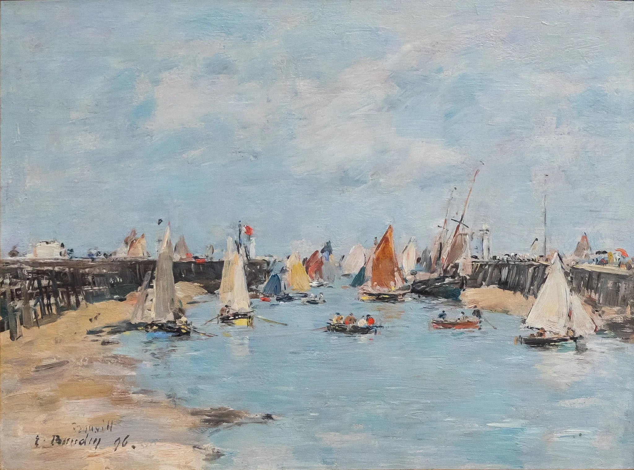 Rentrée des bateaux de pêche à Trouville - Eugène Boudin image 1 reproduction artisanale de tableau