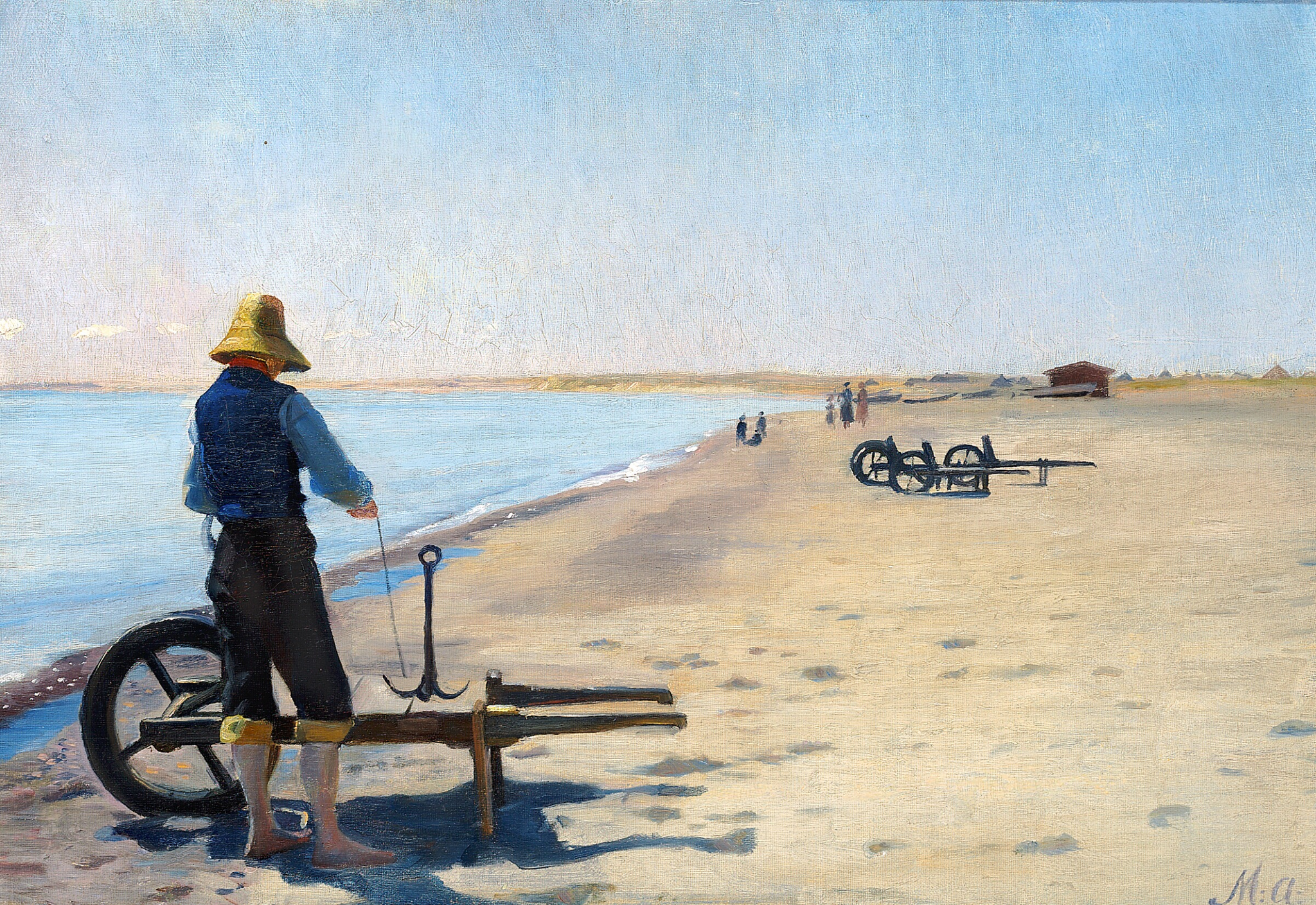 Réparation de l'ancre par une journée d'été à la plage de Skagen, au Danemark. - Michael Peter Ancher image 1 copie de tableau peinte à la main
