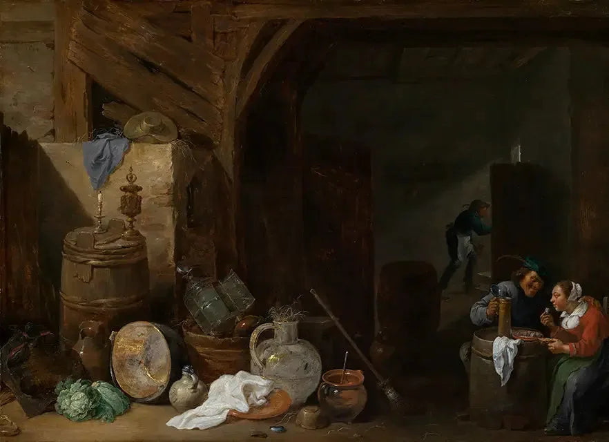 Repas dans la grange - David Teniers le Jeune image 1 reproduction artisanale de tableau
