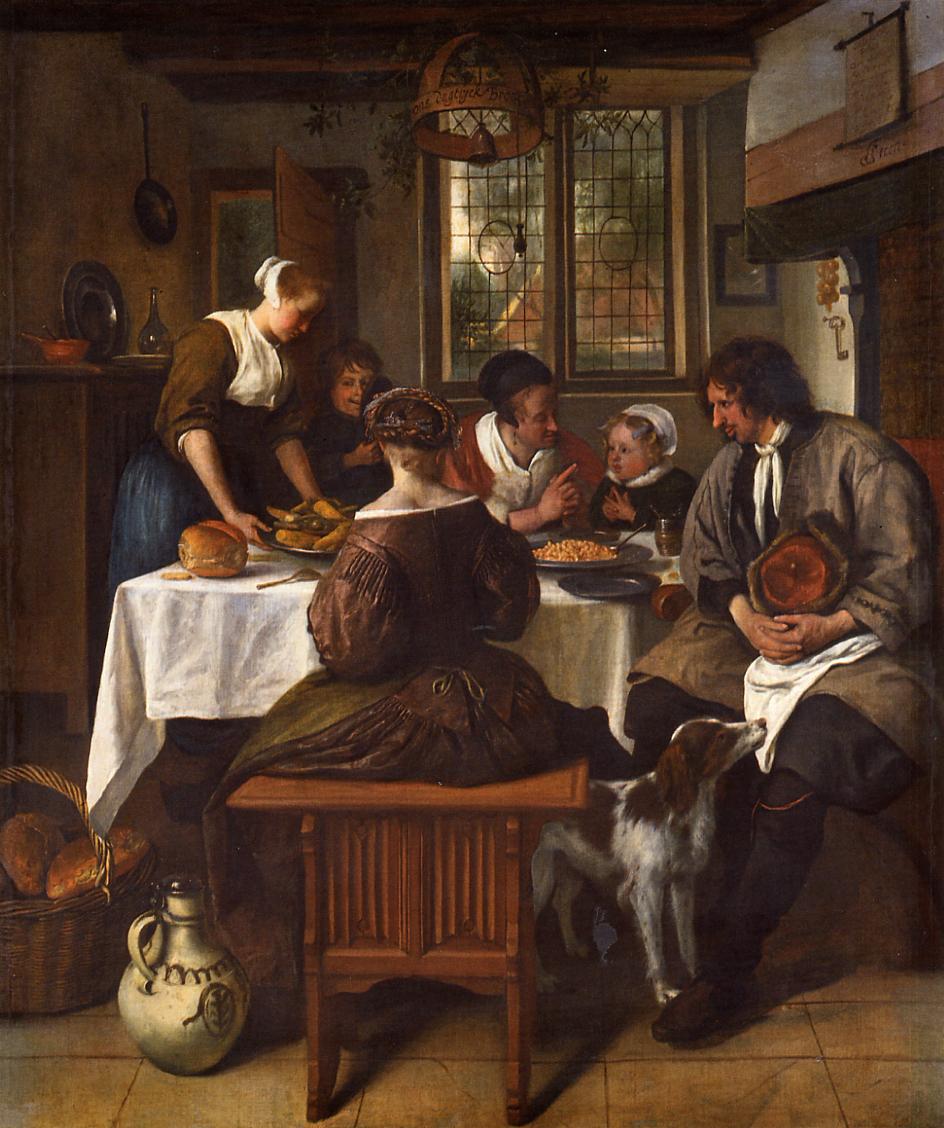 Repas familial - Jan Steen image 1 copie peinte à la main à l’huile