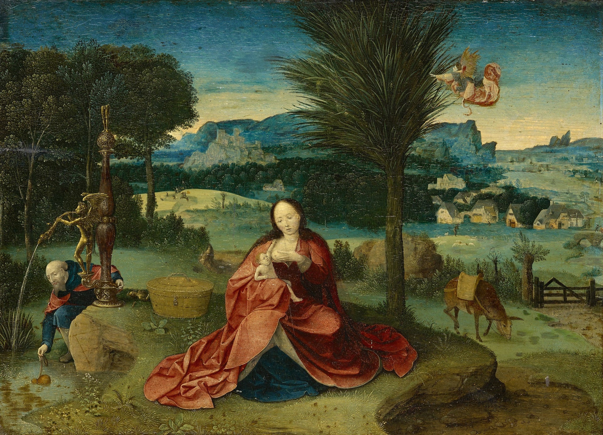 Repos pendentif la Fuite en Égypte - Joachim Patinier image 1 copie peinte à la main à l’huile