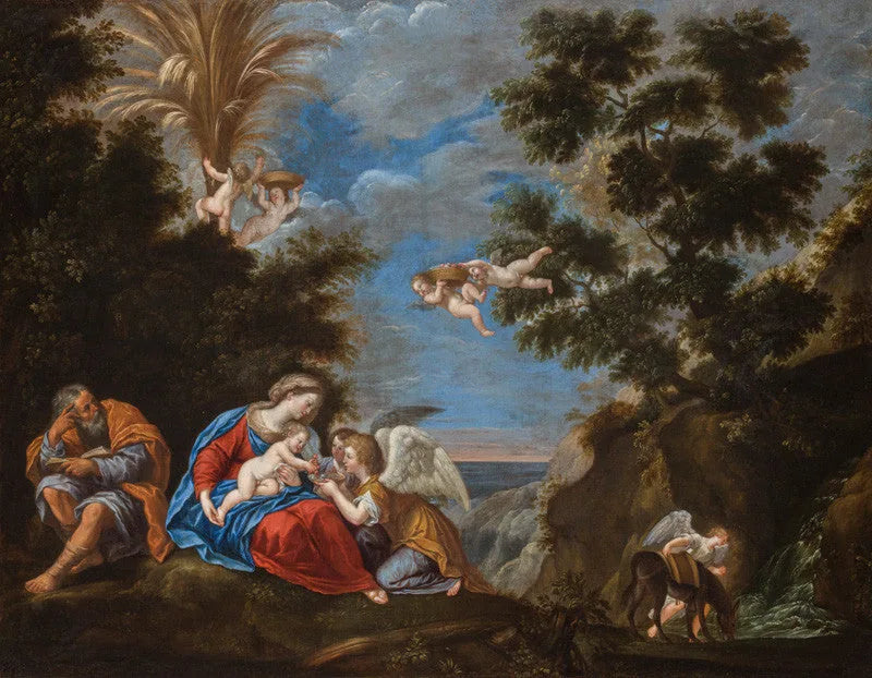 Reposez-vous pendant le vol vers l'Égypte - Francesco Albani image 1 copie de tableau peinte à la main