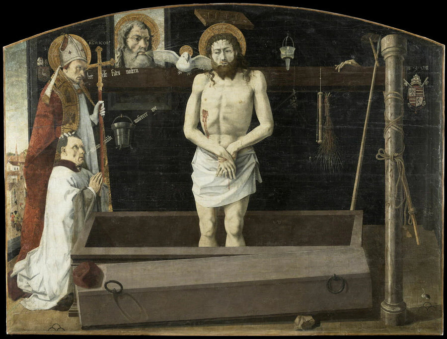 Retable de Boulbon. La Trinité avec le Christ de douleur, debout dans le tombeau, et saint Agricol présentant un donateur - Artiste inconnu
