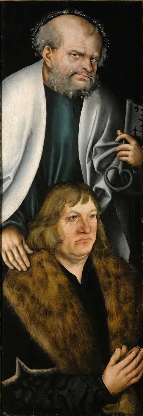 Retable de Feilitzsch [aile gauche, verso] : Portrait de Jobst von Feilitzsch avec saint Pierre - Lucas Cranach the Elder image 1 reproduction artisanale de tableau