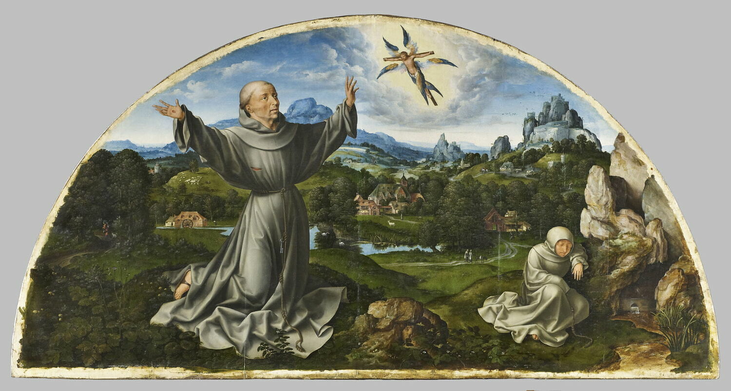 Retable de la Déploration du Christ : La Stigmatisation de saint François d'Assise - Joos van Cleve image 1 reproduction artisanale de tableau