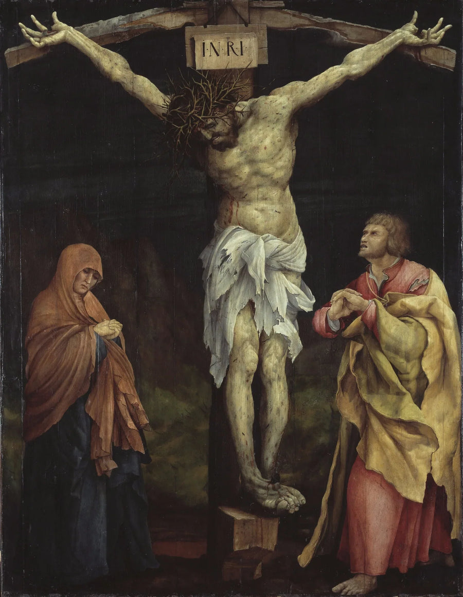 Retable de Tauberbischofsheim : Le Christ en croix avec Marie et saint Jean - Matthias Grünewald image 1 reproduction d’œuvre d’art à l’huile