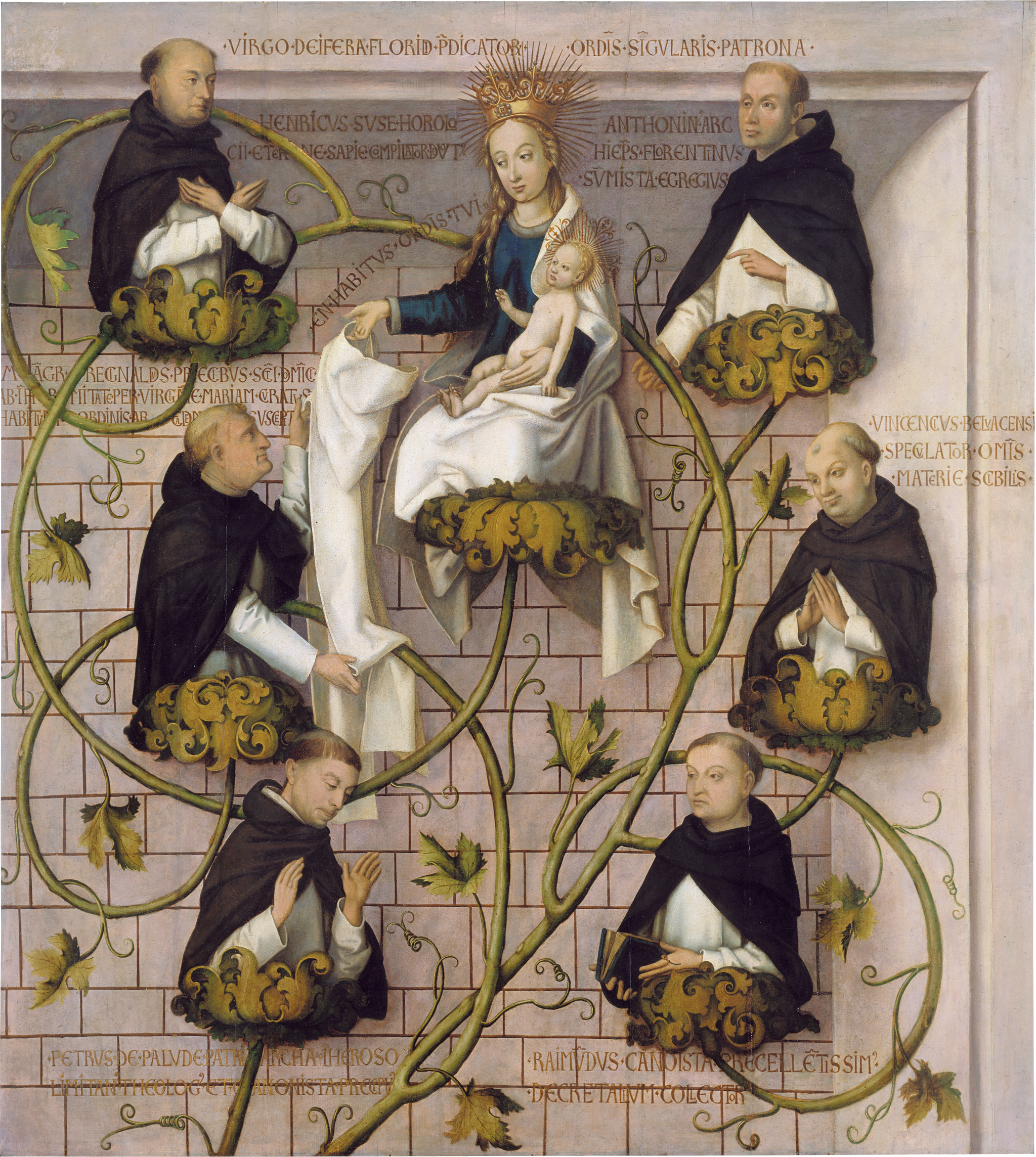Retable dominicain de Francfort : Lignée de l’ordre dominicain (partie supérieure) - Hans Holbein the Elder image 1 tableau peint à l’huile sur toile