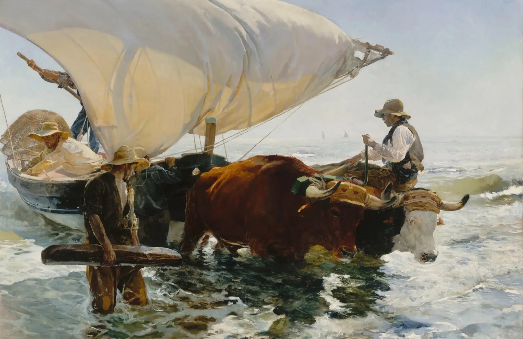 Retour de la pêche : halage de la barque - Joaquín Sorolla image 1 copie de tableau peinte à la main