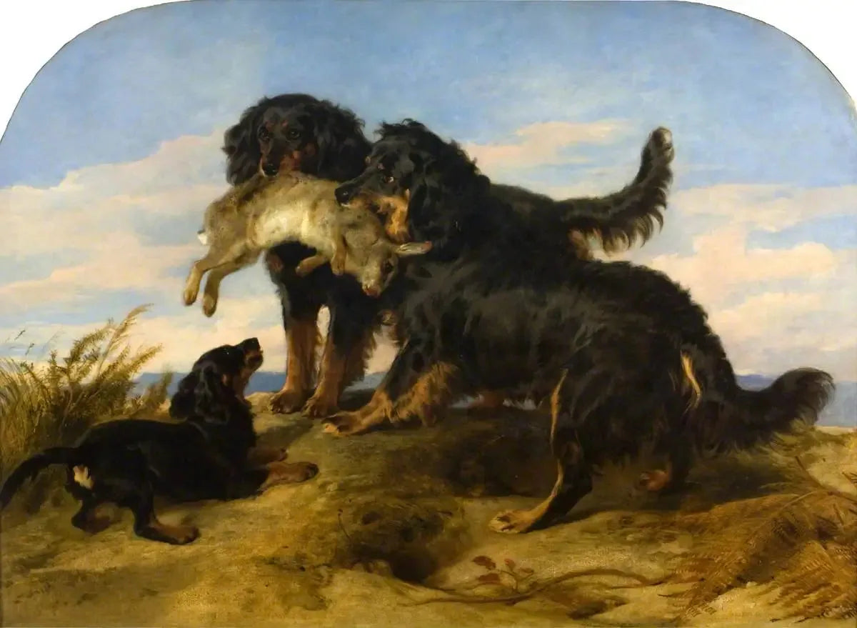 Retrievers avec un lièvre - Edwin Henry Landseer image 1 reproduction de peinture à l’huile