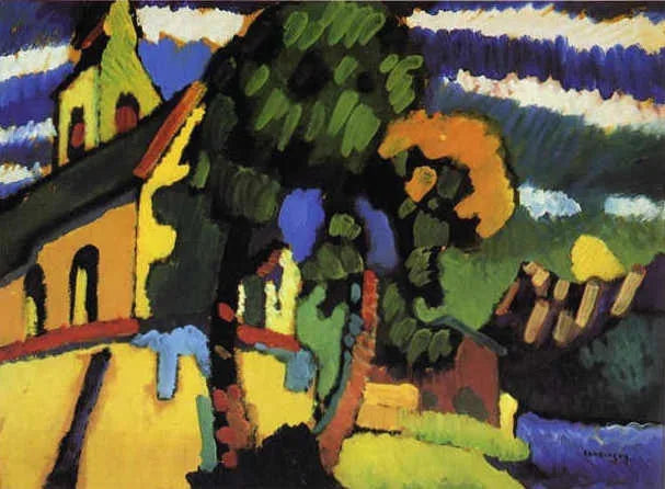 Riegsee, l'église du village - Vassily Kandinsky image 1 copie peinte à la main à l’huile