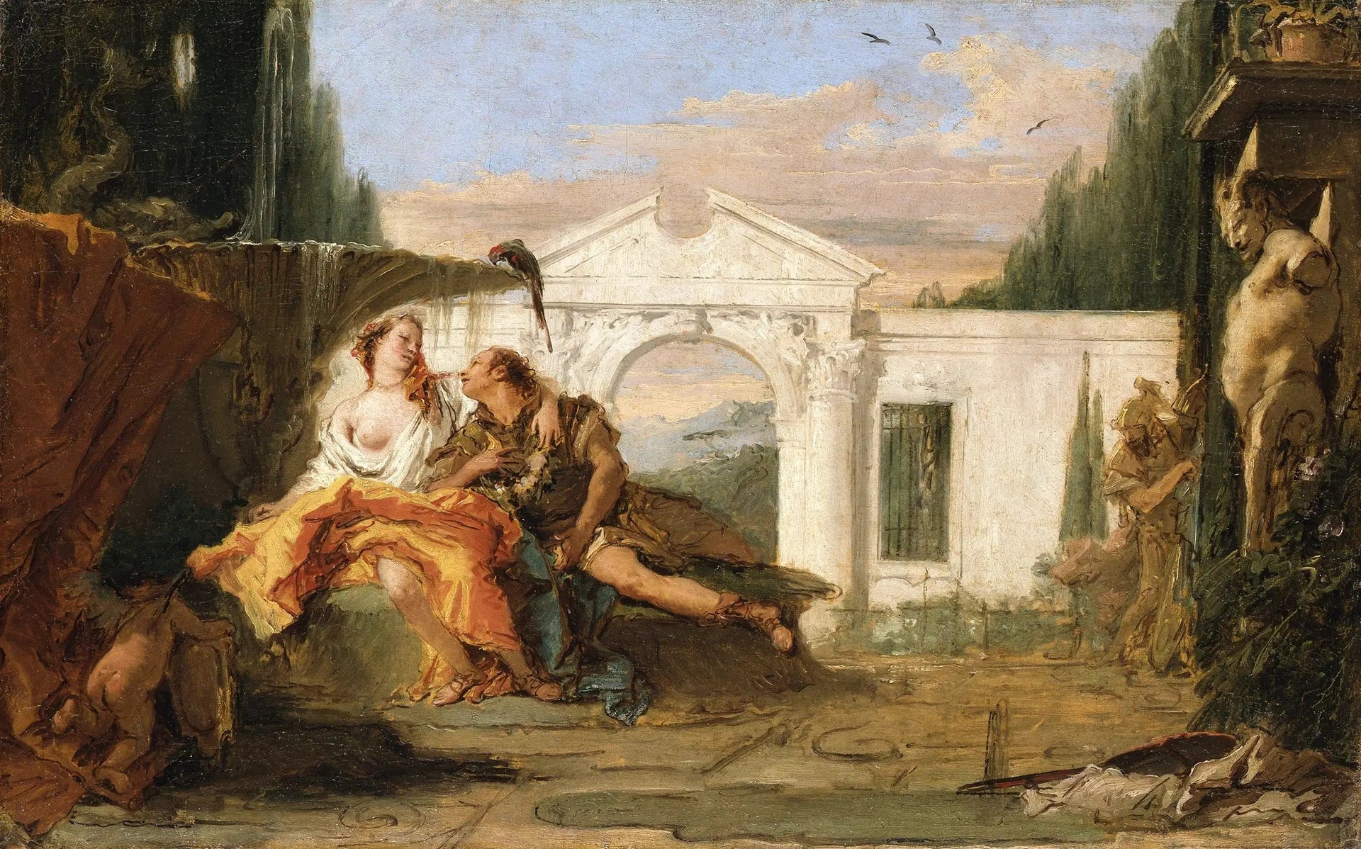 Rinaldo et Armida dans le jardin magique d'Armida, écoutés par Carlo et Ubaldo - Giovanni Battista Tiepolo image 1 reproduction réalisée par Alpha Reproduction