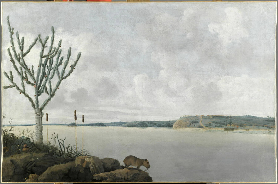 Le Rio San Francisco et le fort Maurice, avec un "capivara" (gros rongeur) au premier plan, au Brésil - Frans Post