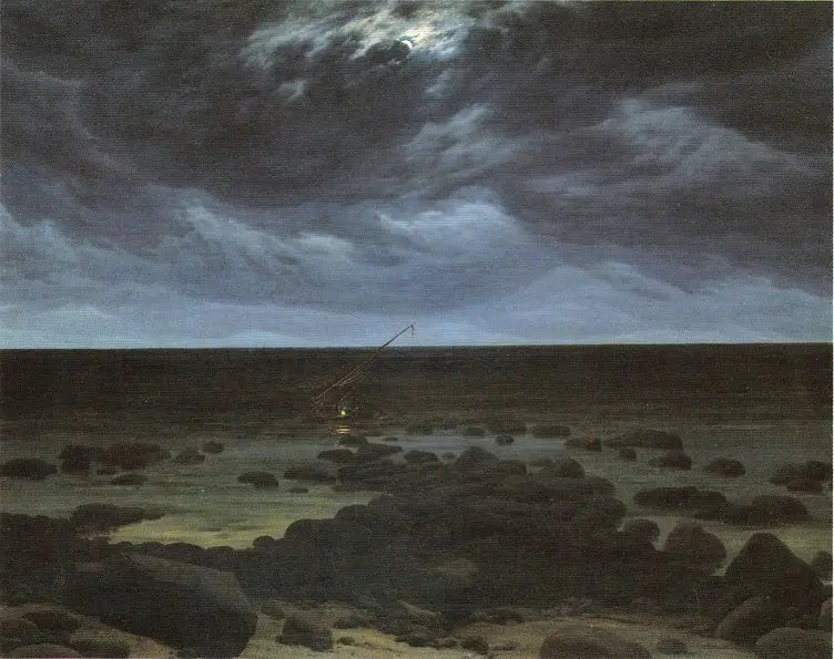 Rivage avec bateau échoué au clair de lune - Caspar David Friedrich image 1 copie de tableau peinte à la main