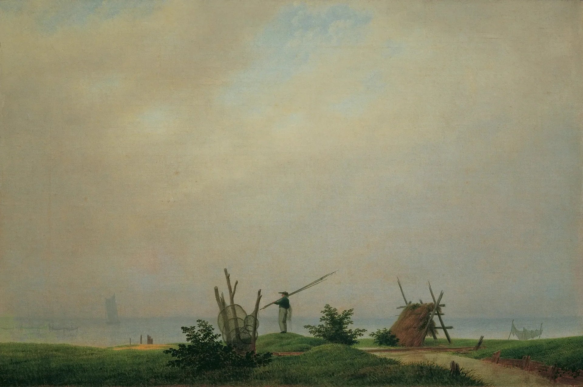 Rivage avec pêcheur - Caspar David Friedrich image 1 copie peinte à la main à l’huile