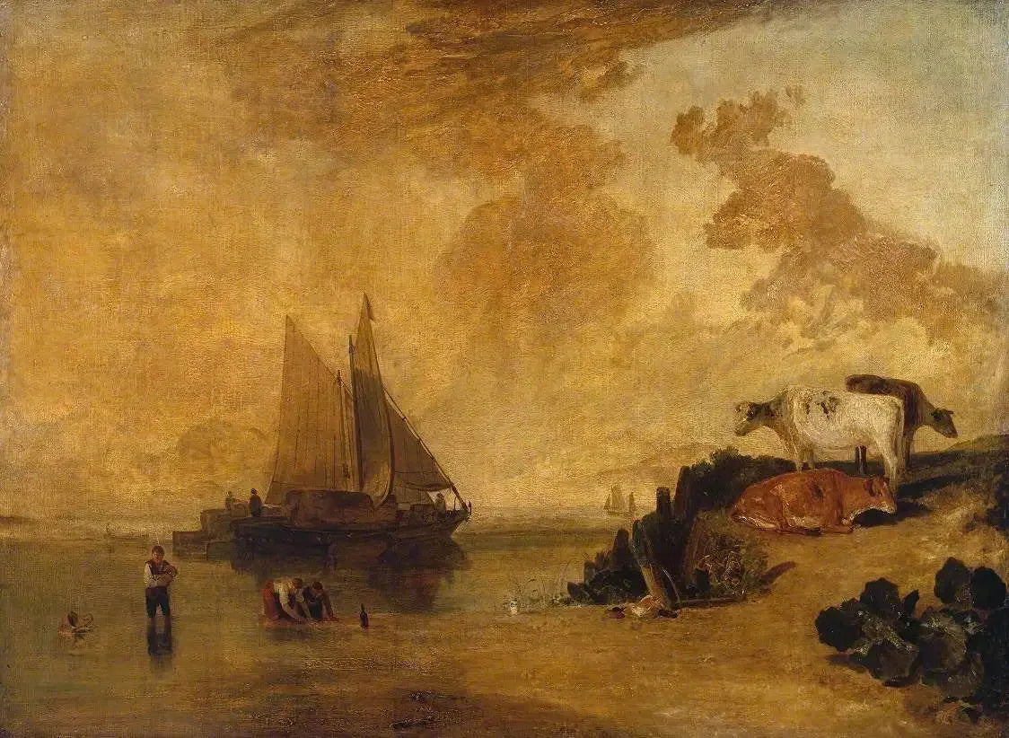 River Scene with Cattle - J. M. W. Turner image 1 copie peinte à la main à l’huile