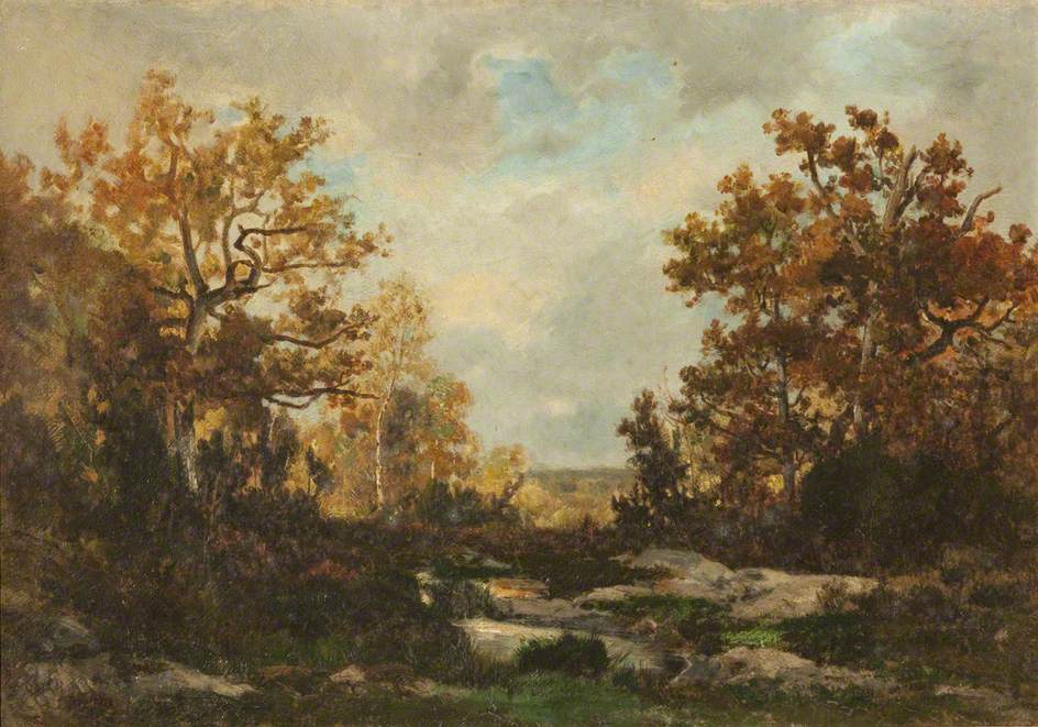 Rivière dans un paysage boisé - Théodore Rousseau image 1 reproduction artisanale de tableau