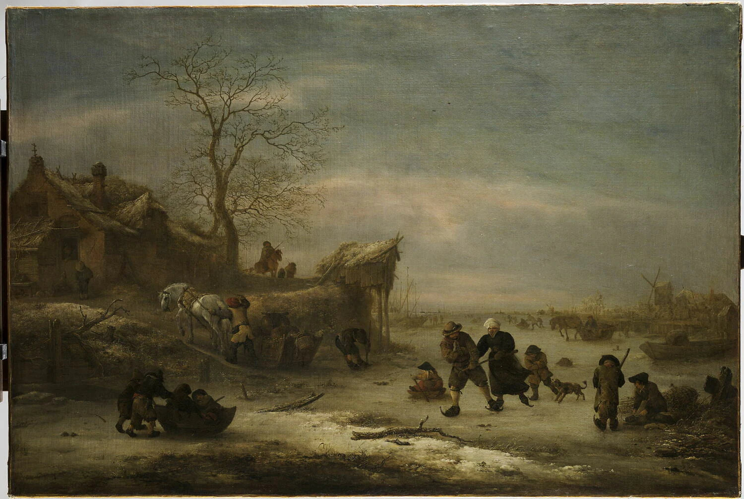 Rivière gelée avec couple patinant - Isaack van Ostade