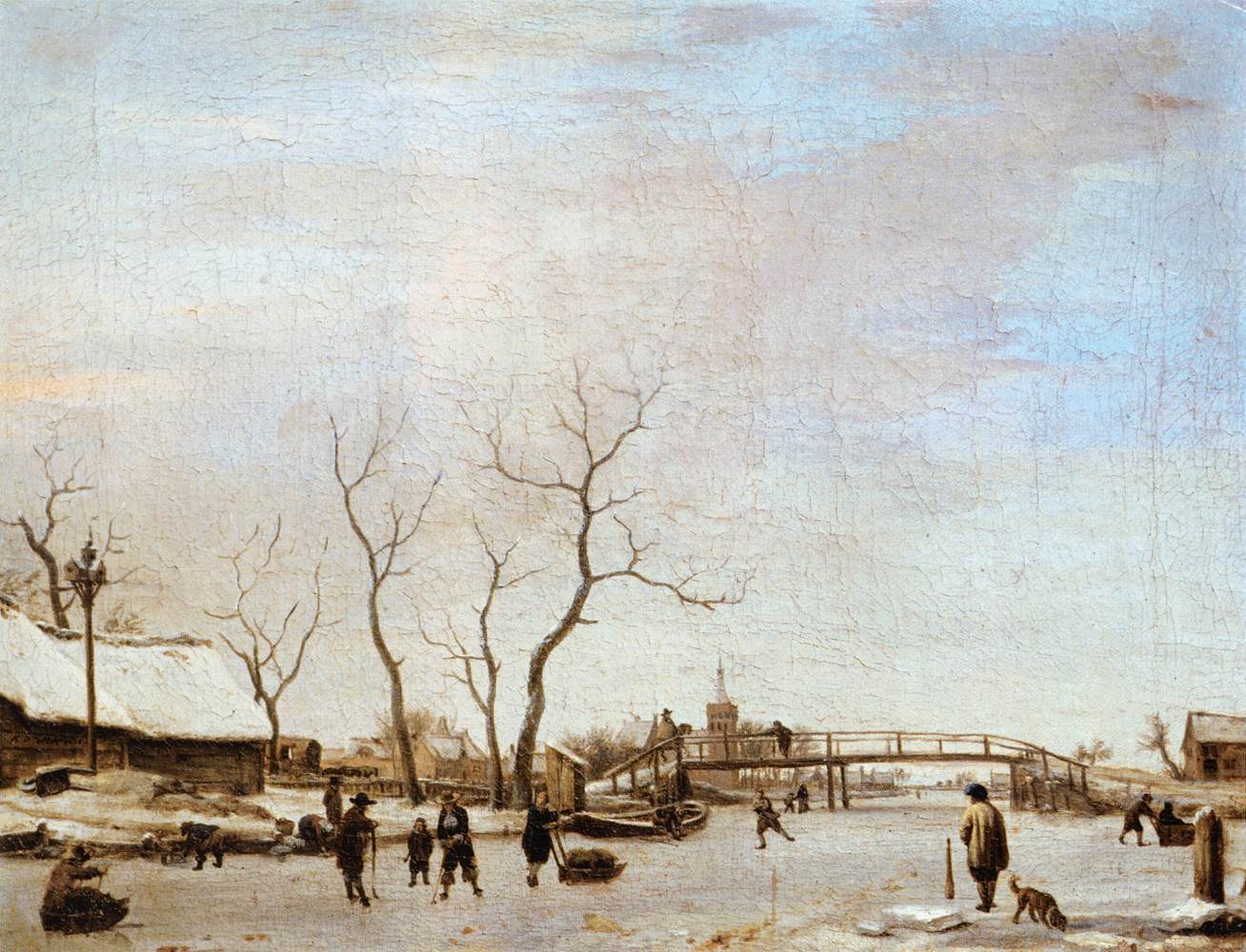 Rivière gelée avec patineurs et joueurs de hoquet - Adriaen van de Velde image 1 tableau peint à l’huile sur toile