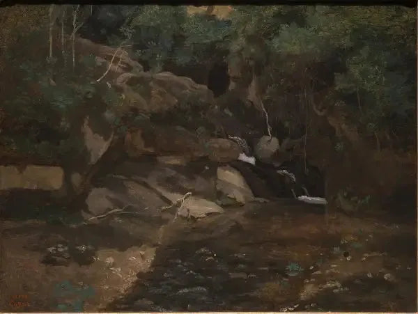 Rochers au bord d'un ruisseau, Civita Castellana - Jean-Baptiste Camille Corot image 1 tableau peint à l’huile sur toile