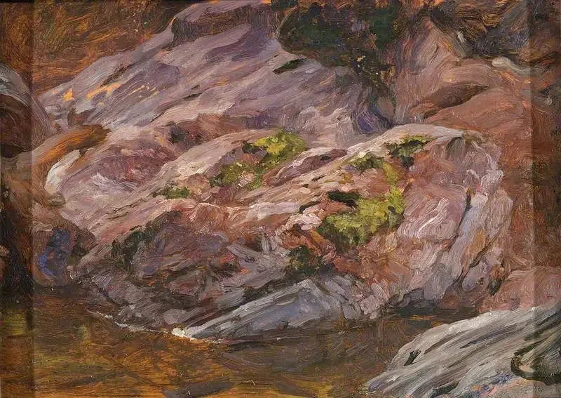 Rochers de granit rose, rivière Findhorn - Frederic Leighton image 1 copie peinte à la main à l’huile