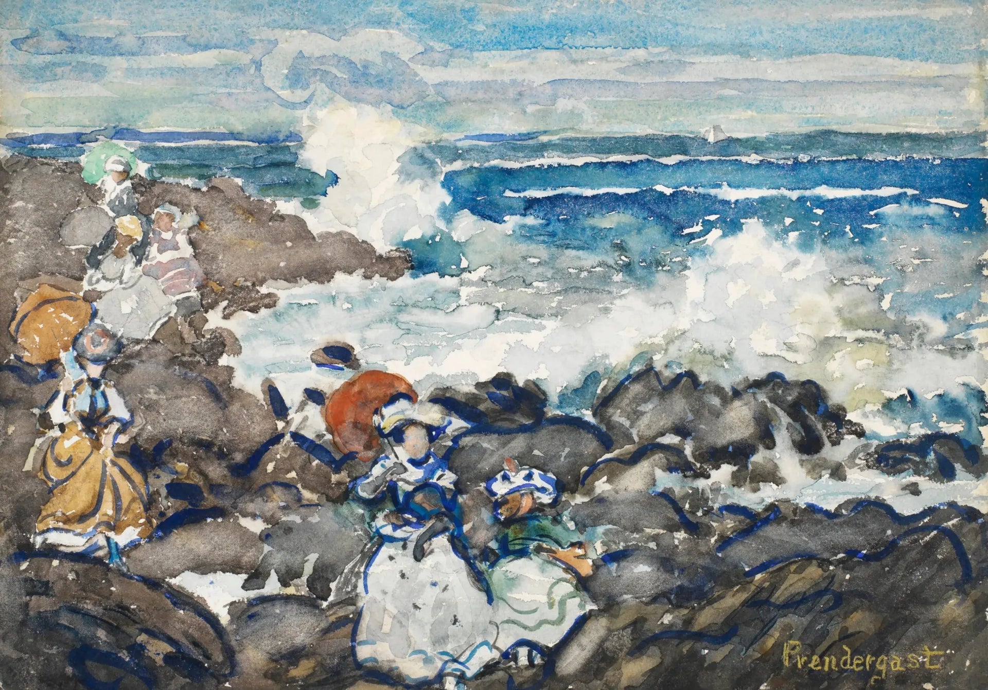 Rochers, vagues et figures - Maurice Prendergast image 1 copie peinte à la main à l’huile