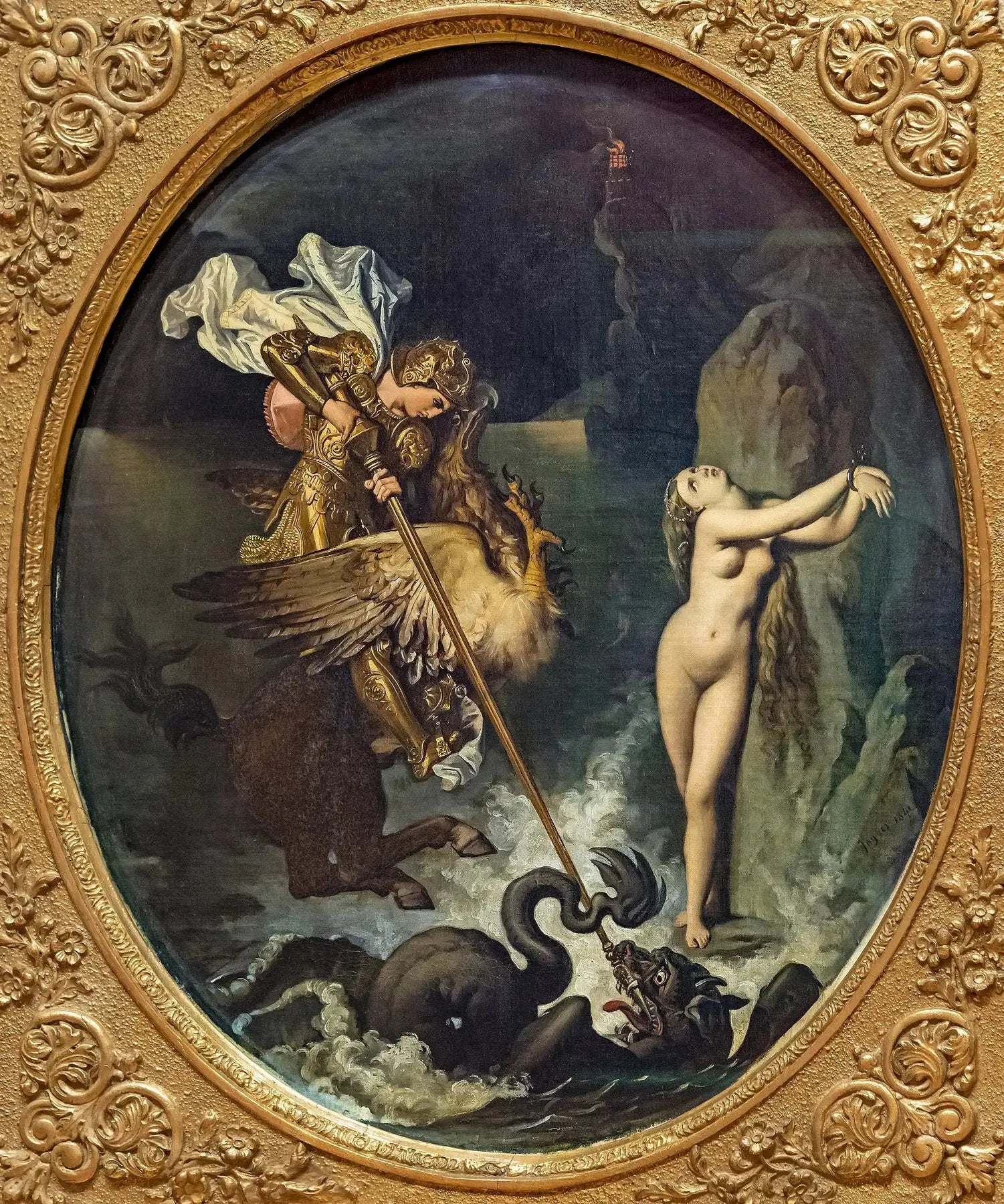 Roger délivrant Angélique - Jean-Auguste-Dominique Ingres image 1 copie de tableau peinte à la main