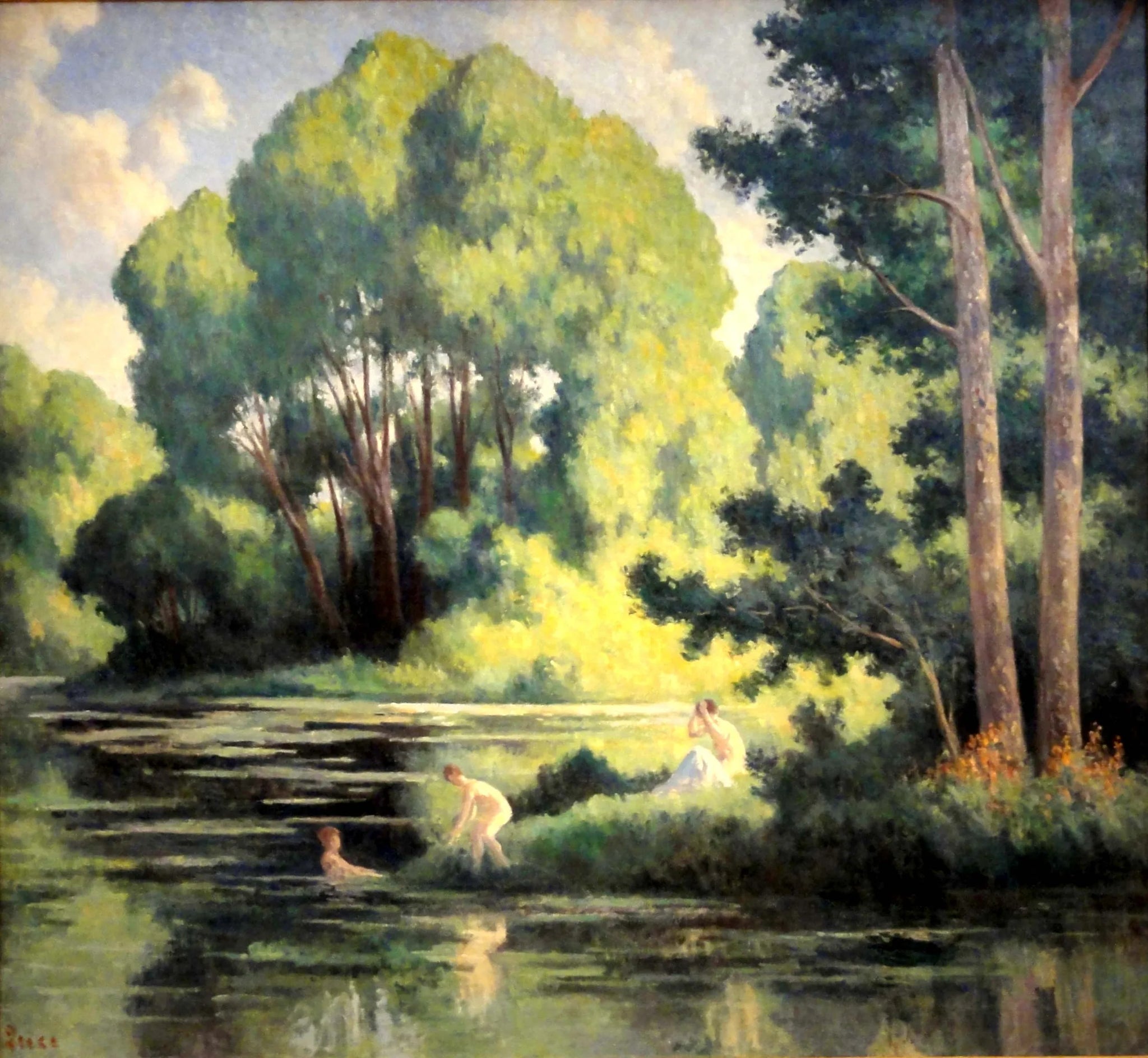 Rolleboise, la baignade dans le petit bras - Maximilien Luce image 1 tableau peint à l’huile sur toile