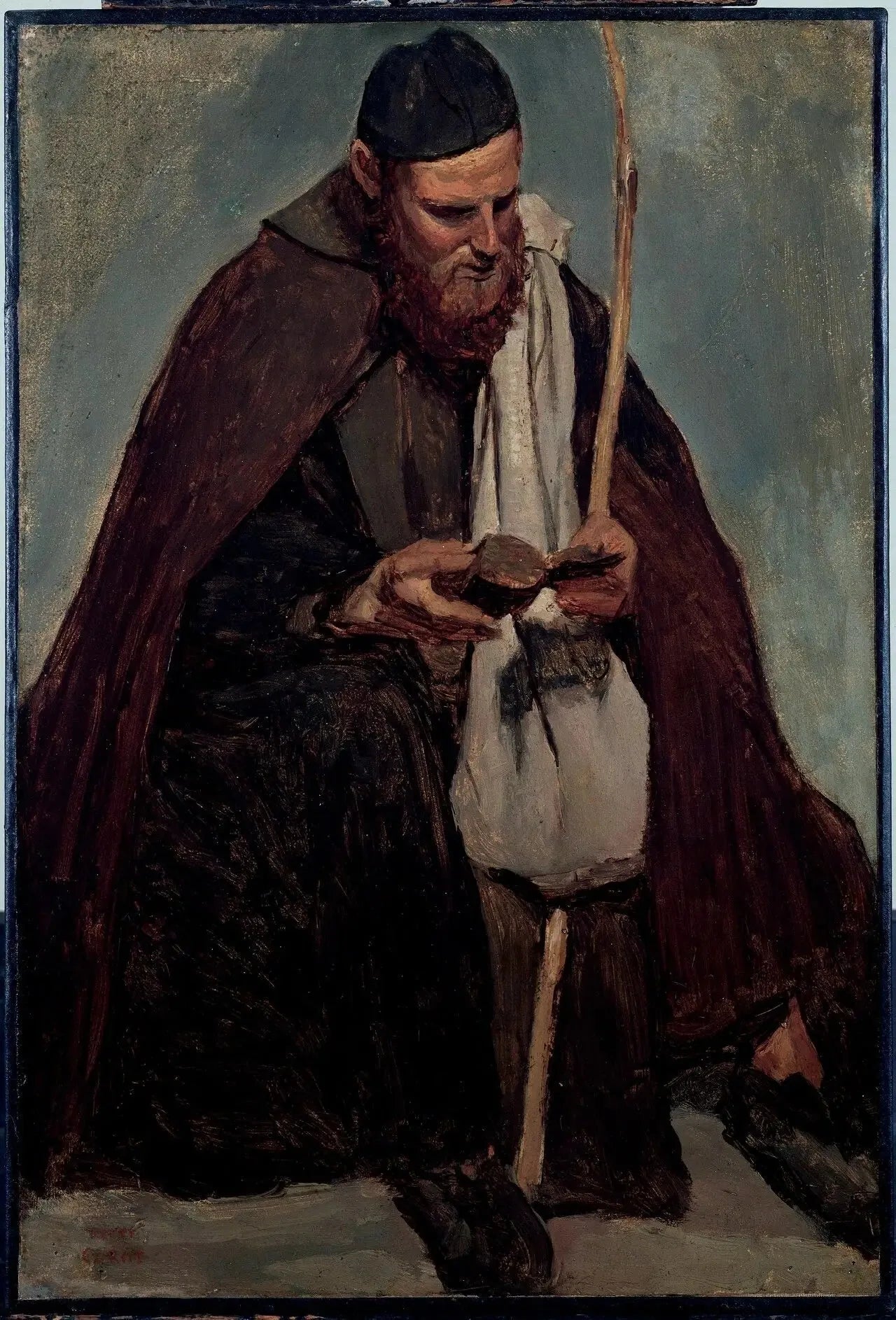 Rome, moine italien assis lisant - Jean-Baptiste Camille Corot image 1 reproduction de peinture à l’huile
