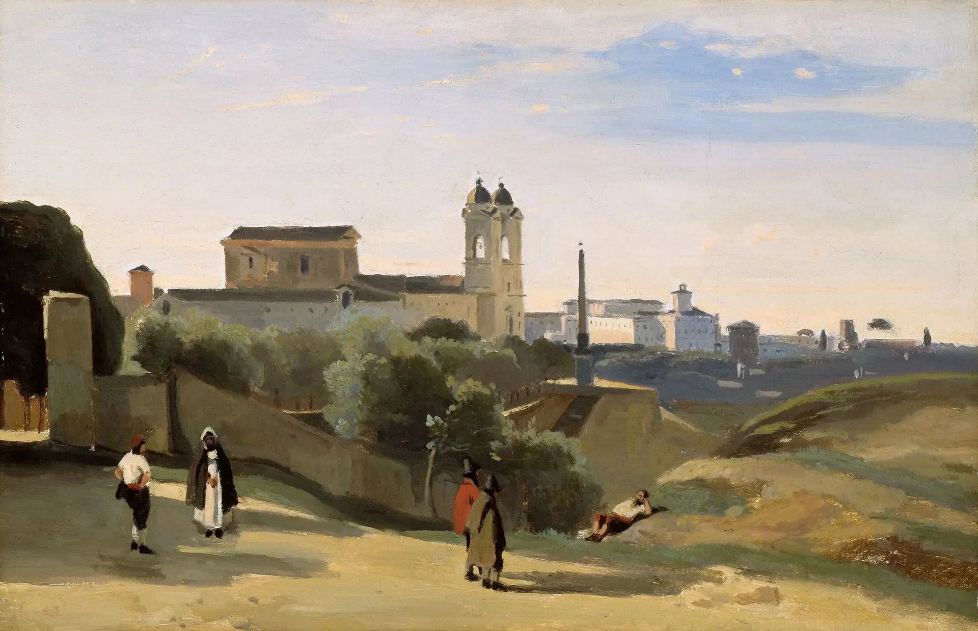 Rome Mont Pincio. La Trinité des Monts. Vue prix des jardins de l'Académie de France - Jean-Baptiste Camille Corot image 1 reproduction artisanale de tableau
