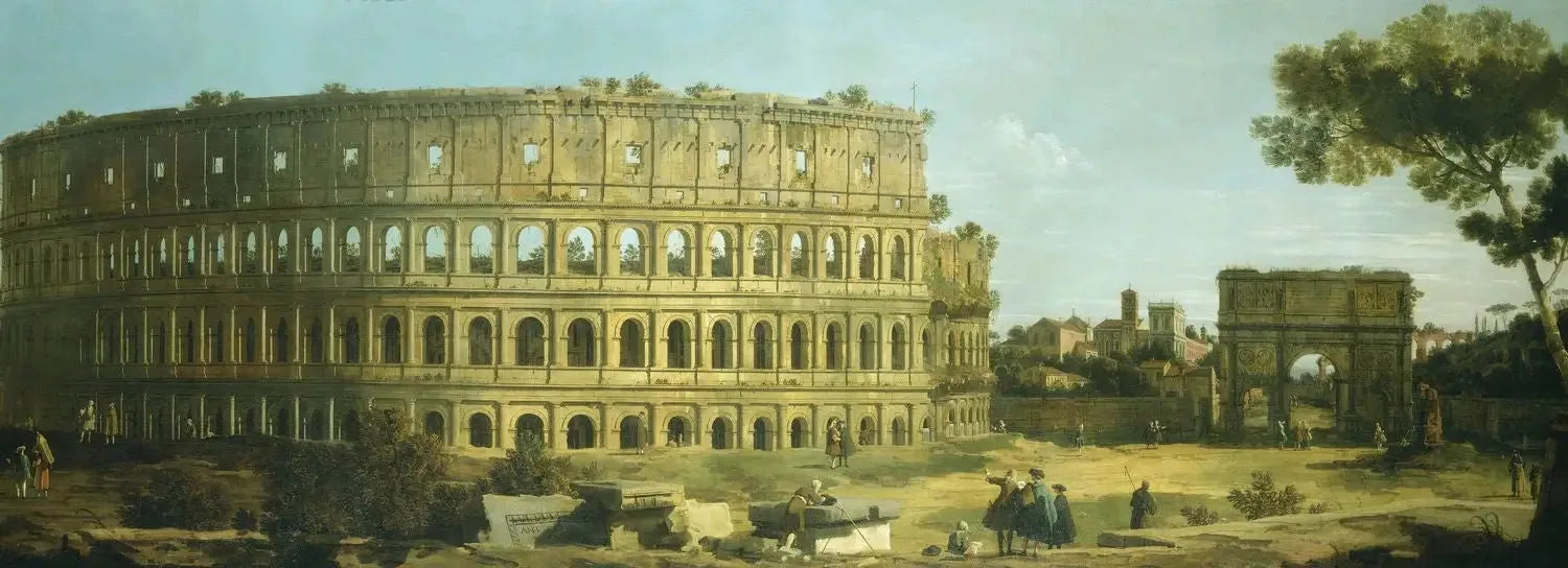 Rome : vue du Colisée et de l'Arc de Constantin - Canaletto image 1 copie de tableau peinte à la main