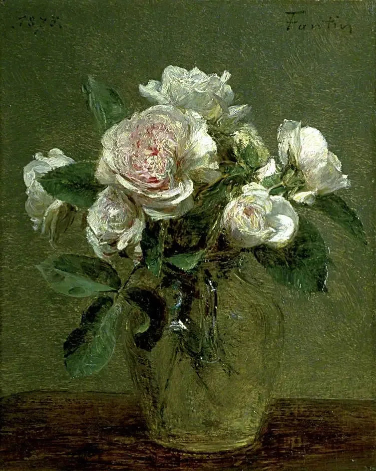 Roses blanches dans un vase en verre - Henri Fantin-Latour