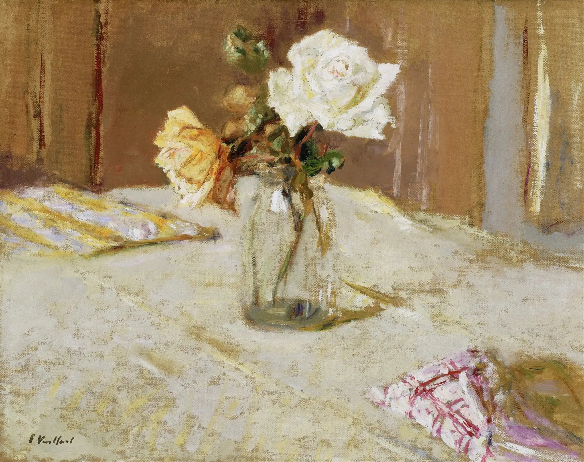 Roses dans un vase de verre - Édouard Vuillard image 1 reproduction artisanale de tableau