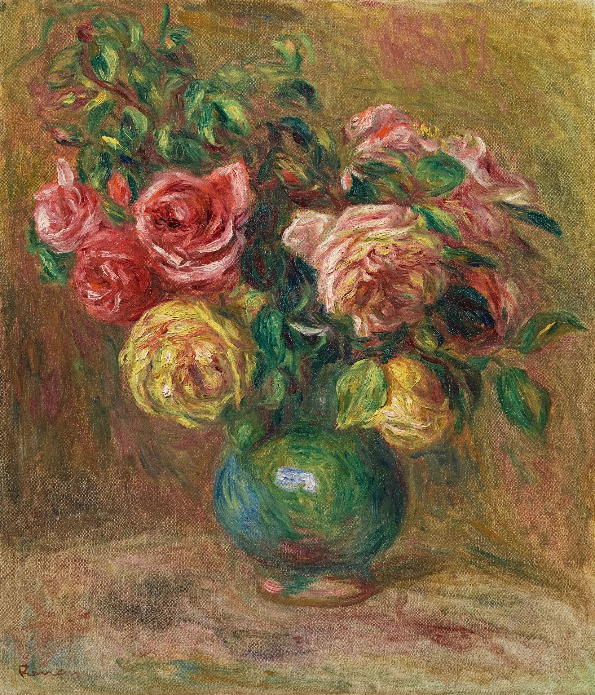 Roses dans un vase vert - Pierre-Auguste Renoir image 1 reproduction d’œuvre d’art à l’huile