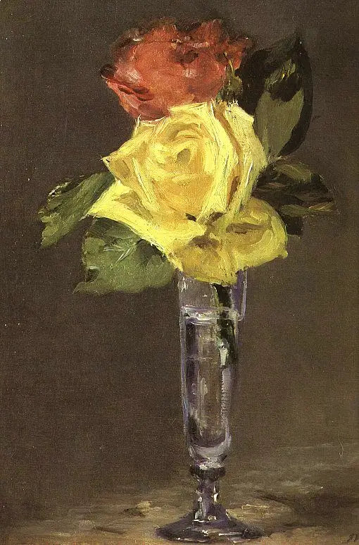 Roses dans un verre à champagne - Édouard Manet image 1 copie peinte à la main à l’huile