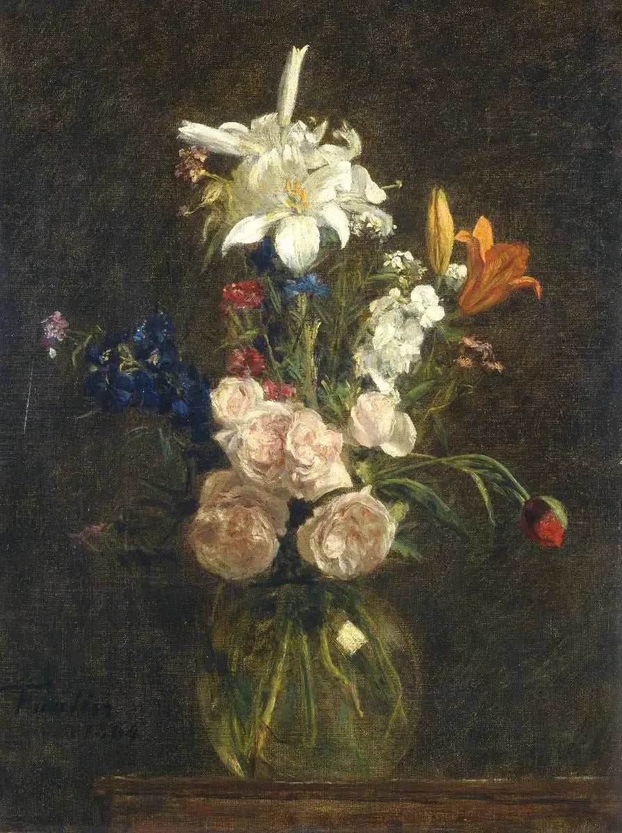 Roses et lys dans un vase - Henri Fantin-Latour image 1 copie de tableau peinte à la main
