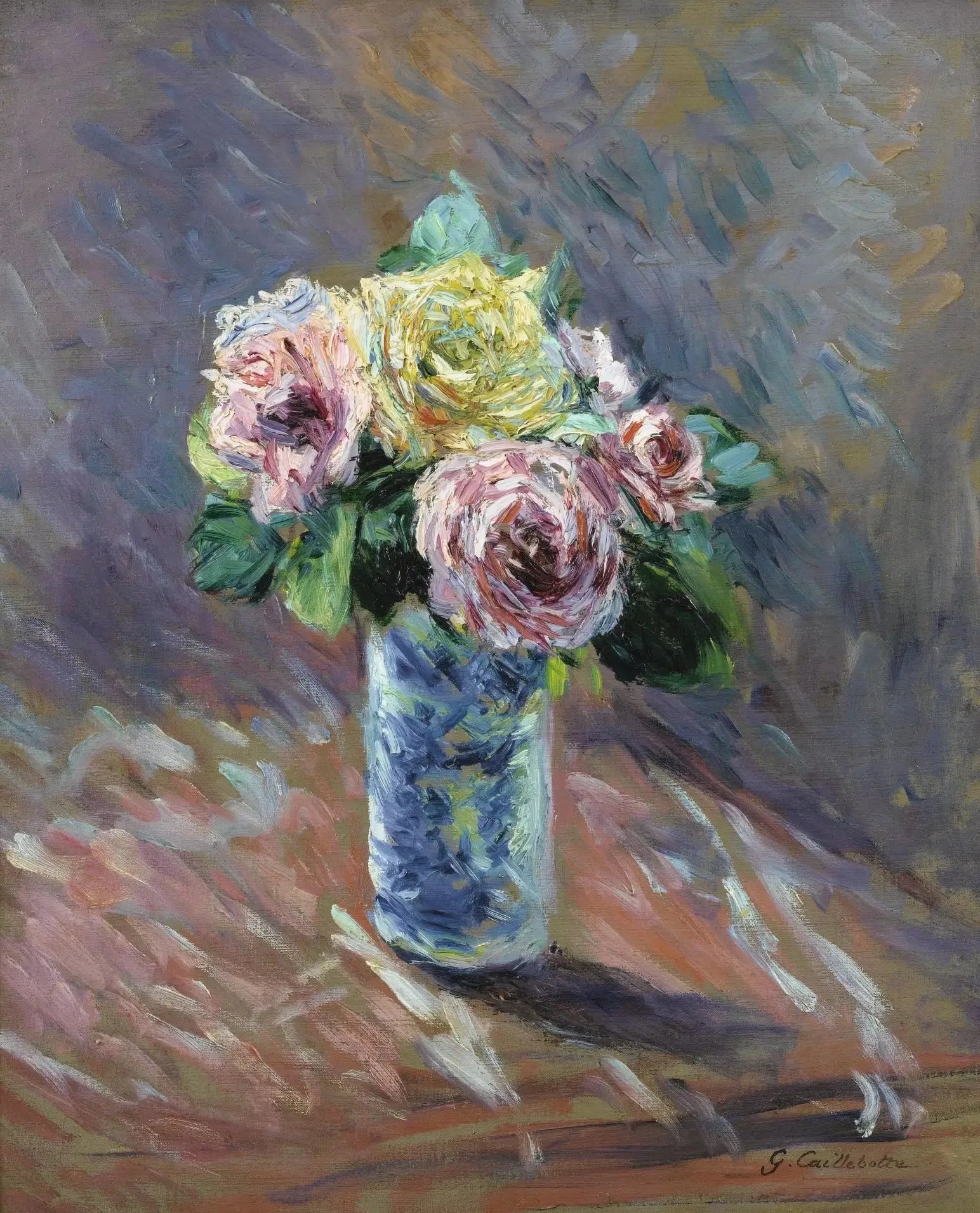 Roses jaunes et rouges dans un vase de cristal - Gustave Caillebotte image 1 copie peinte à la main à l’huile