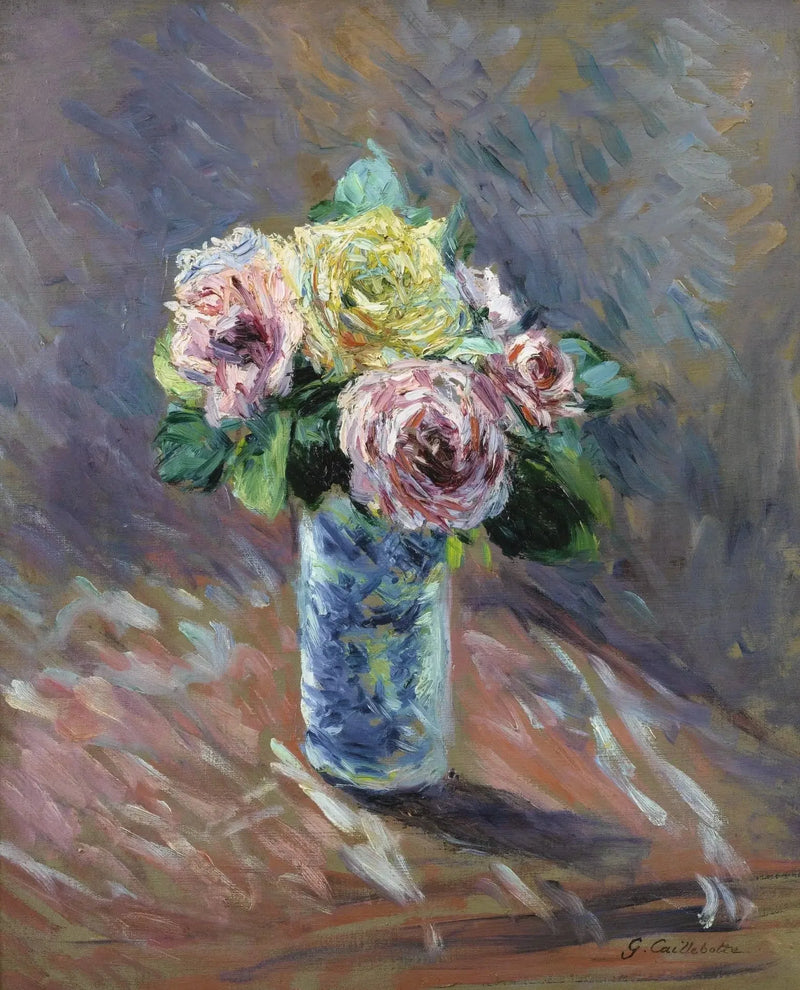 Roses jaunes et rouges dans un vase de cristal - Gustave Caillebotte