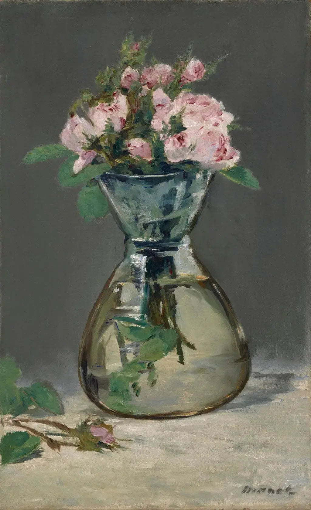 Roses mousseuses dans un vase - Édouard Manet image 1 reproduction artisanale de tableau