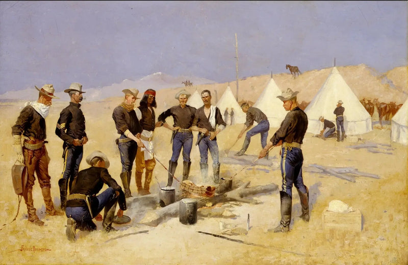 Rôtir le bœuf de Noël dans un camp de cavalerie - Frederic Remington