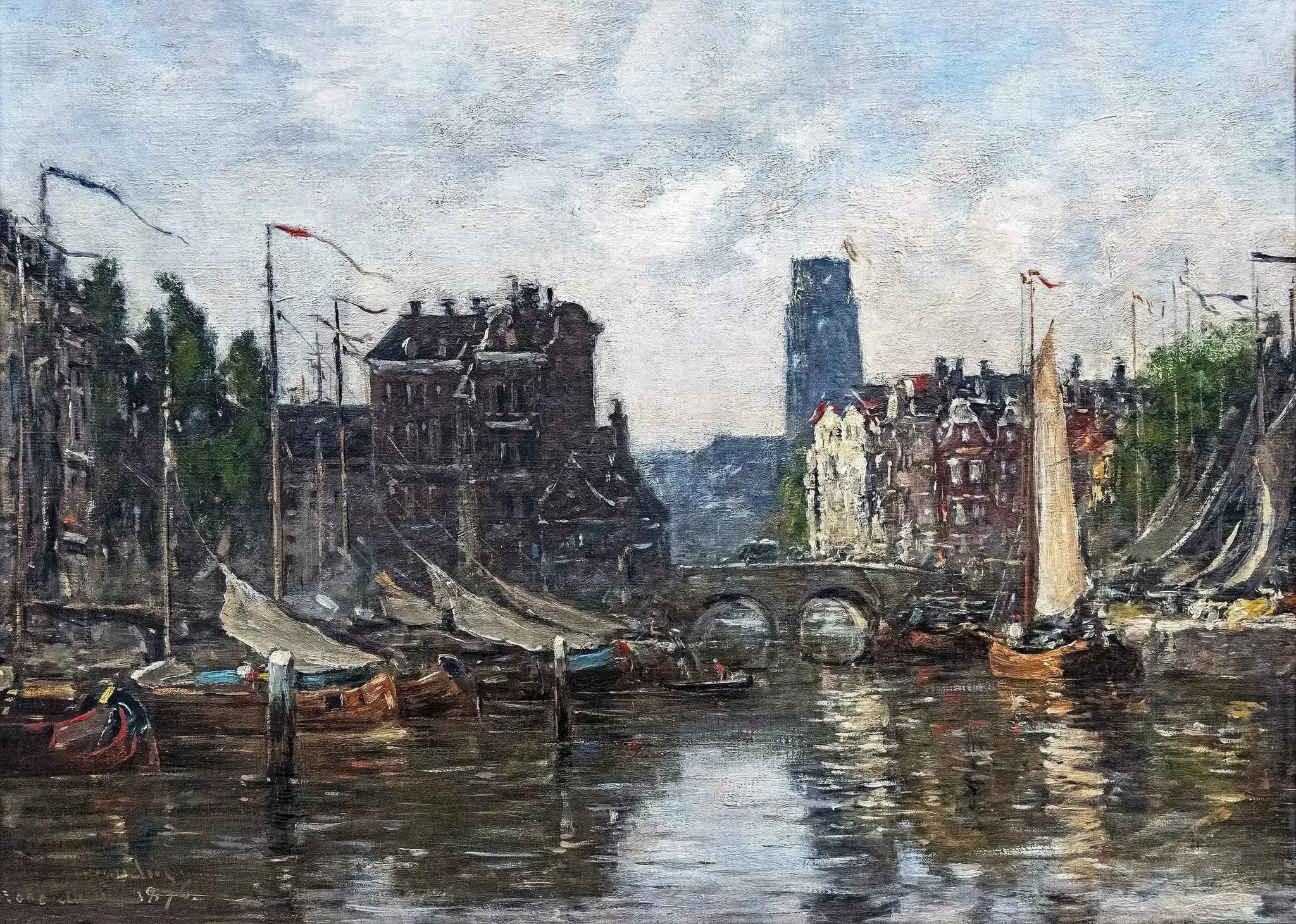 Rotterdam, le pont de la Bourse - Eugène Boudin image 1 reproduction d’œuvre d’art à l’huile
