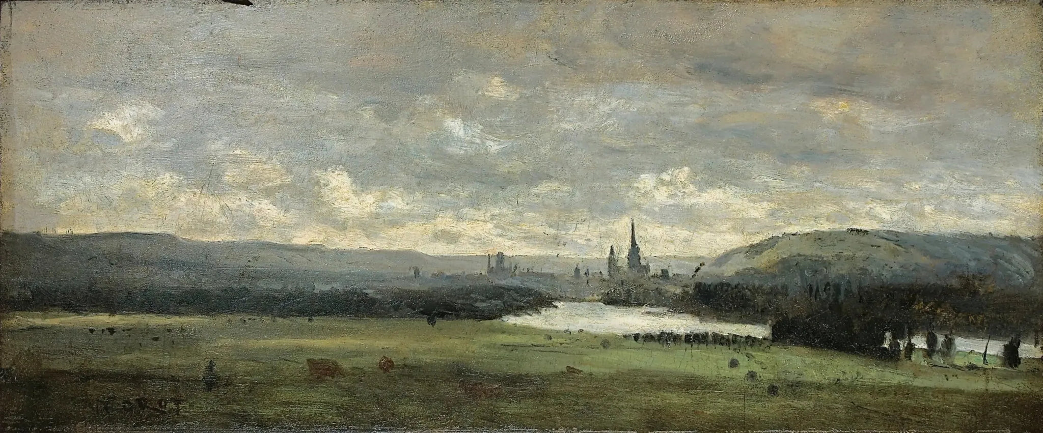 Rouen, une vue panoramique de la Seine au premier plan - Jean-Baptiste Camille Corot image 1 reproduction d’œuvre d’art à l’huile