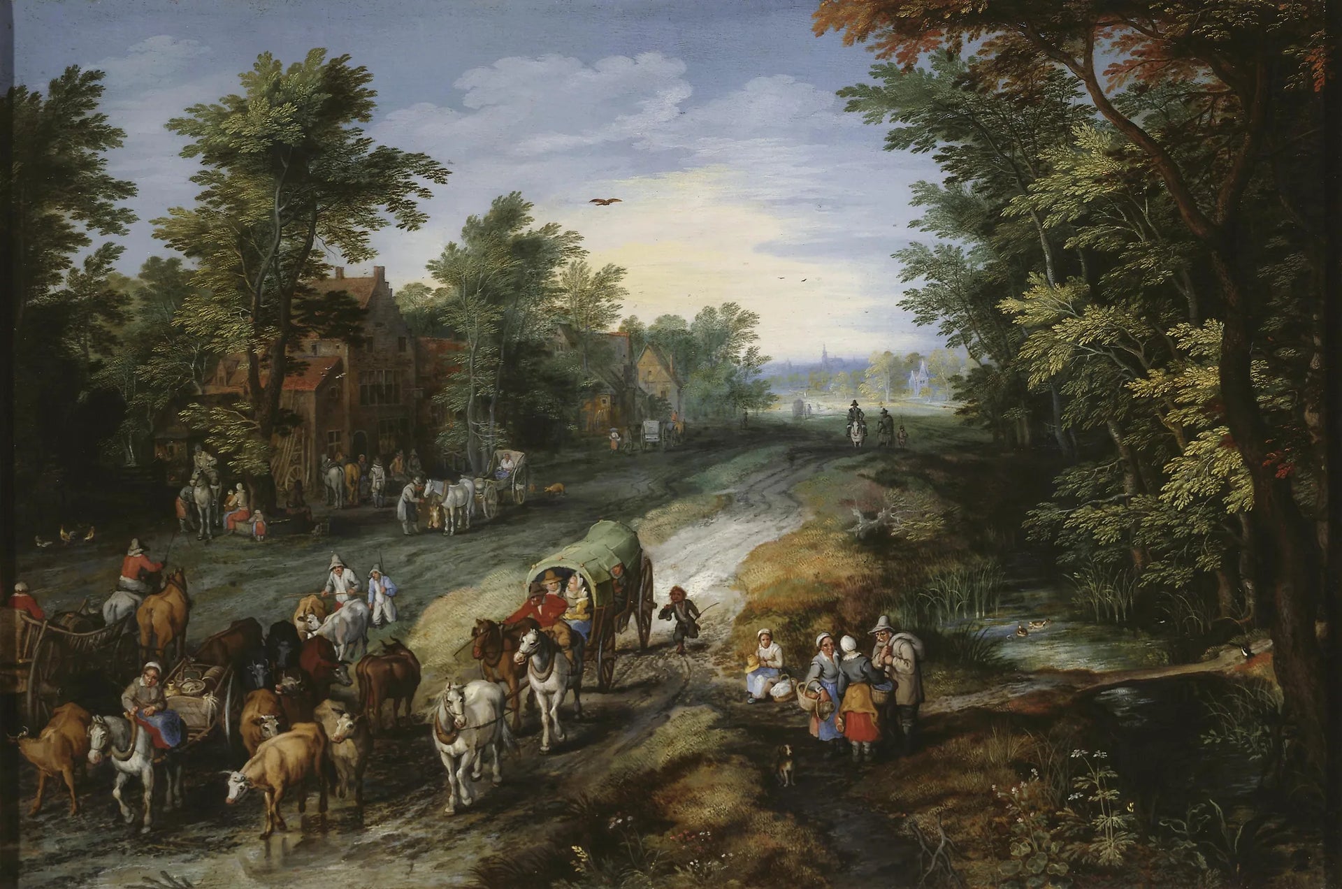 Route aux alentours d'une ville - Jan Brueghel l'Ancien image 1 reproduction de peinture à l’huile